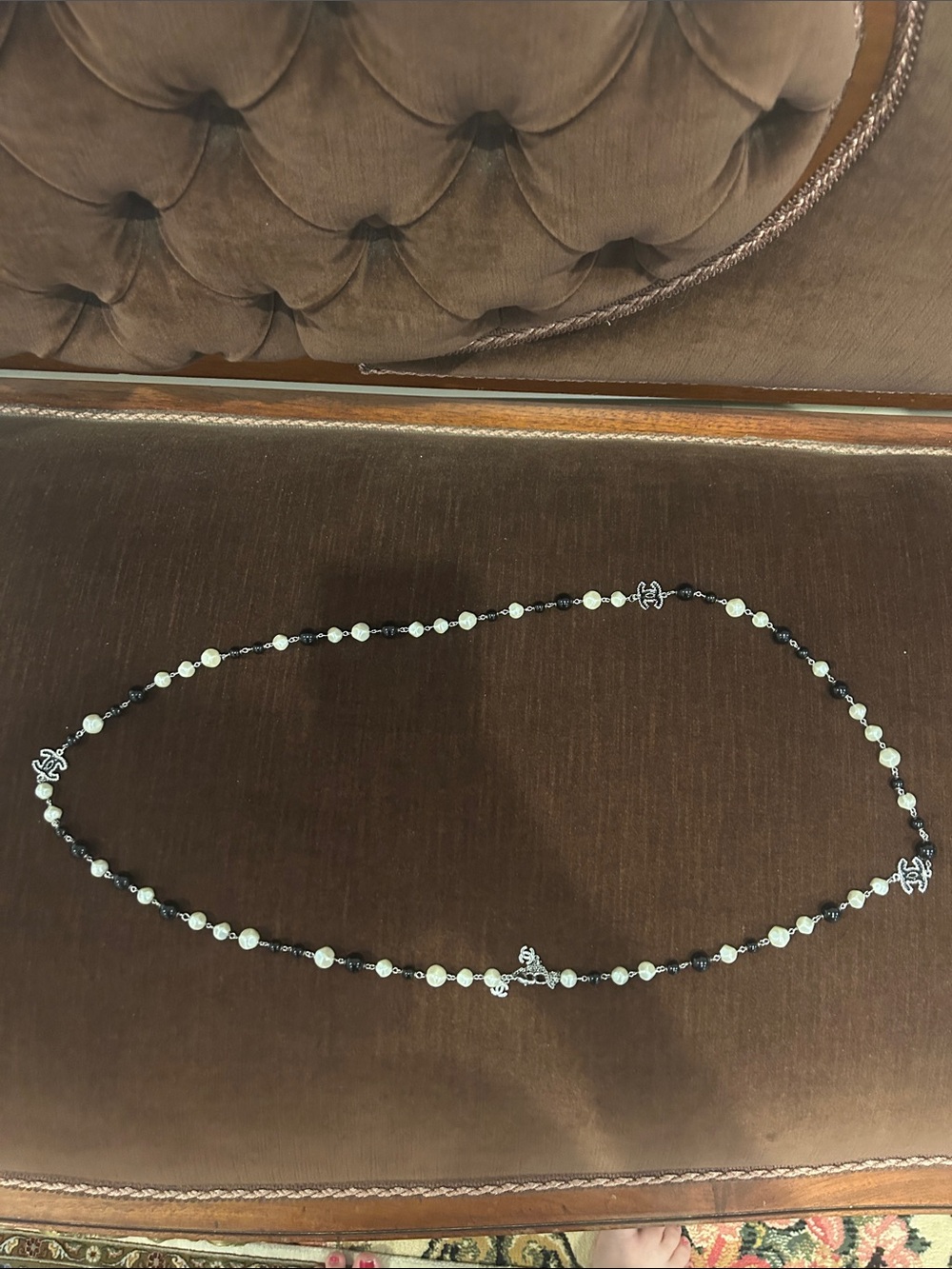CHANEL Black and White Beaded Rosary-Style Necklace